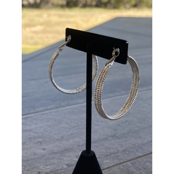 IBB Brilliance Earrings Hoops Fashion Shiny Silver Tone - Picture 9 of 10